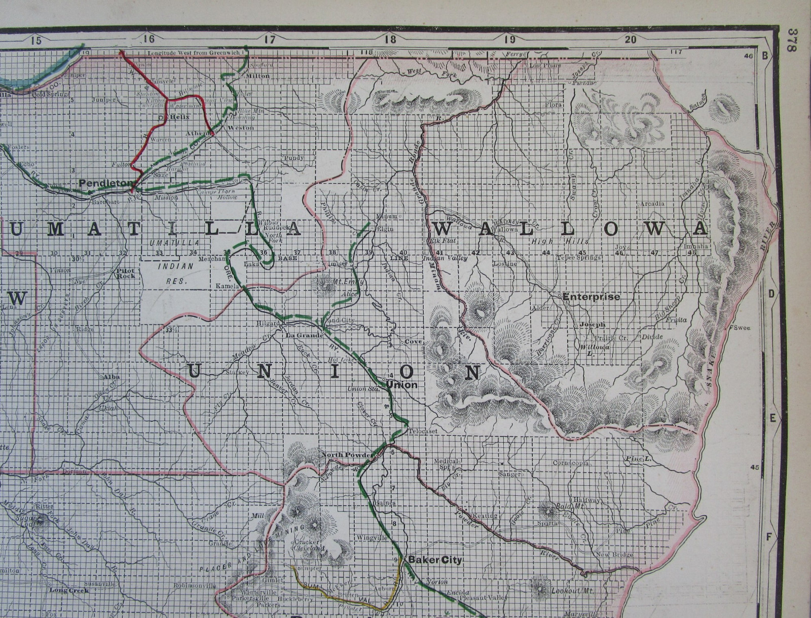 OR 1897 EASTERN OREGON Cram RAILROAD Map SUMPTER VALLEY RR or PROVIDENCE RI City