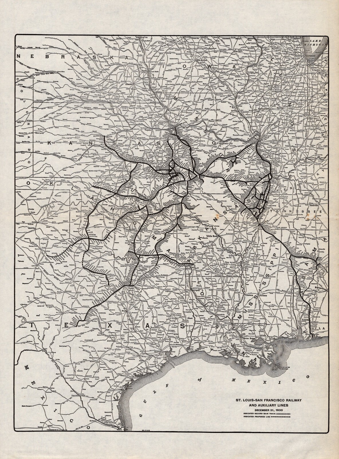 1930 Antique St Louis San Francisco Railway Map Vintage Railroad Map 2351