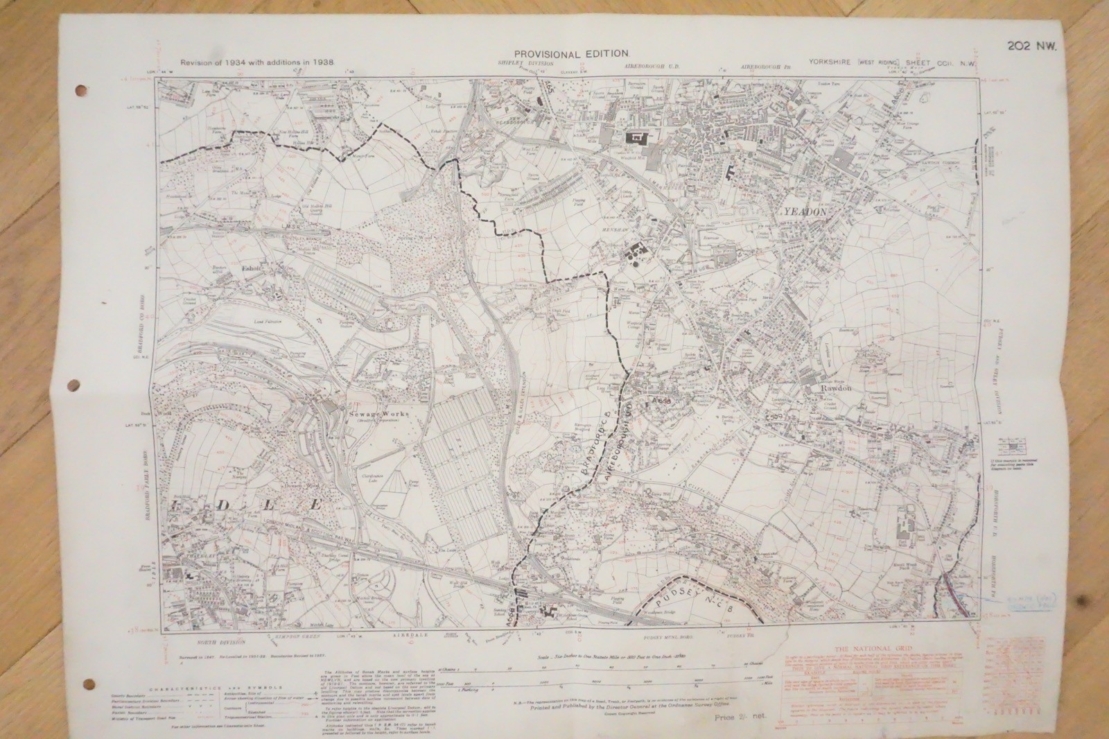 1938 Yeadon Rawdon Pudsey Yorkshire LMS Railway OS Linen Map Ref 34 *