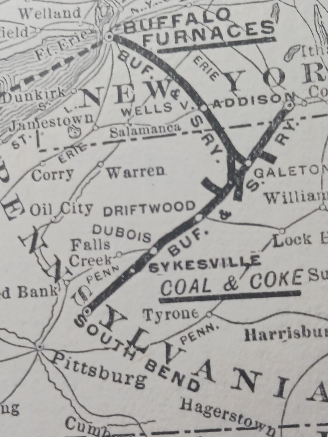 ~1904 RARE Railroad Map BUFFALO & SUSQUEHANNA IRON COMPANY Ore Coal Coke Furnace