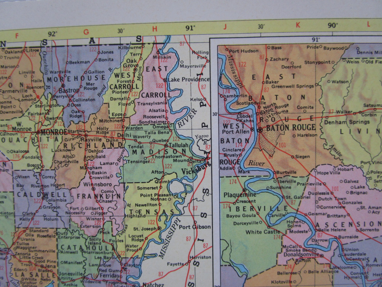 LA ME 1956 LOUISIANA RAILROAD Map. NATCHEZ URANIA & RUSTON RR ~or~ MAINE