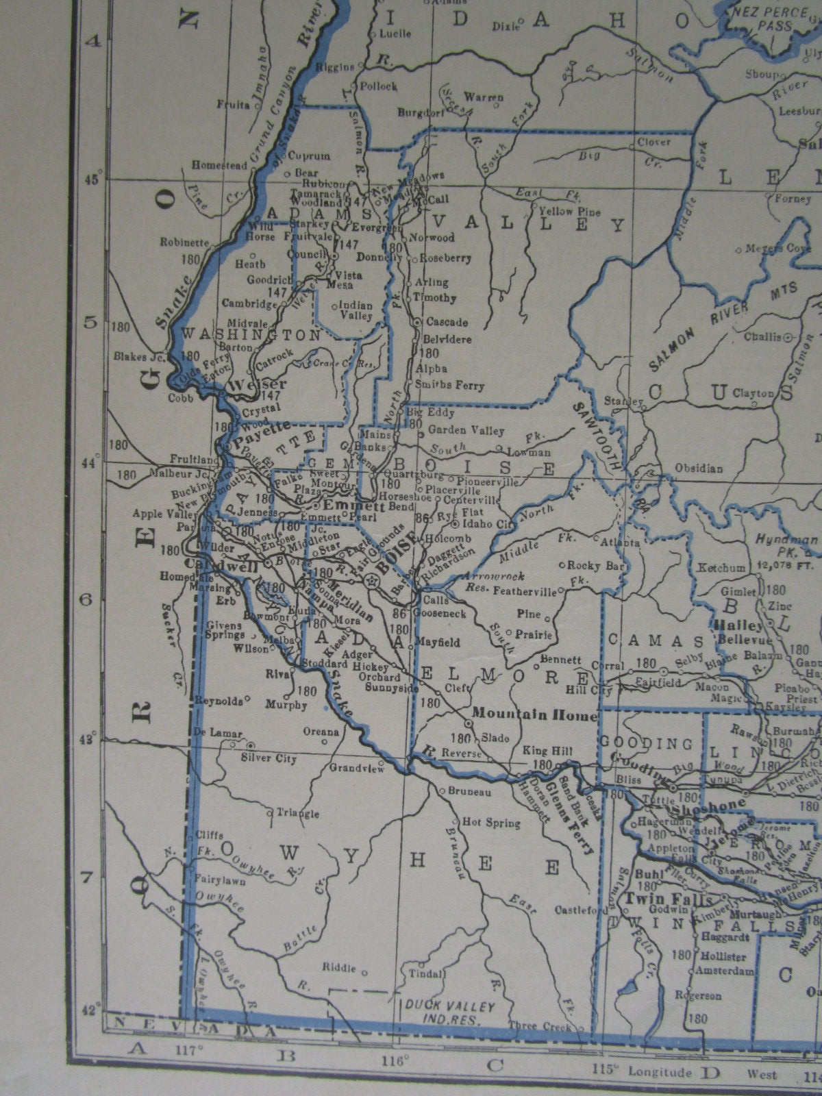 IL ID 1931 ILLINOIS RAILROAD Map McCOMB, INDUSTRY, & LITTLETON RR ~or~ IDAHO