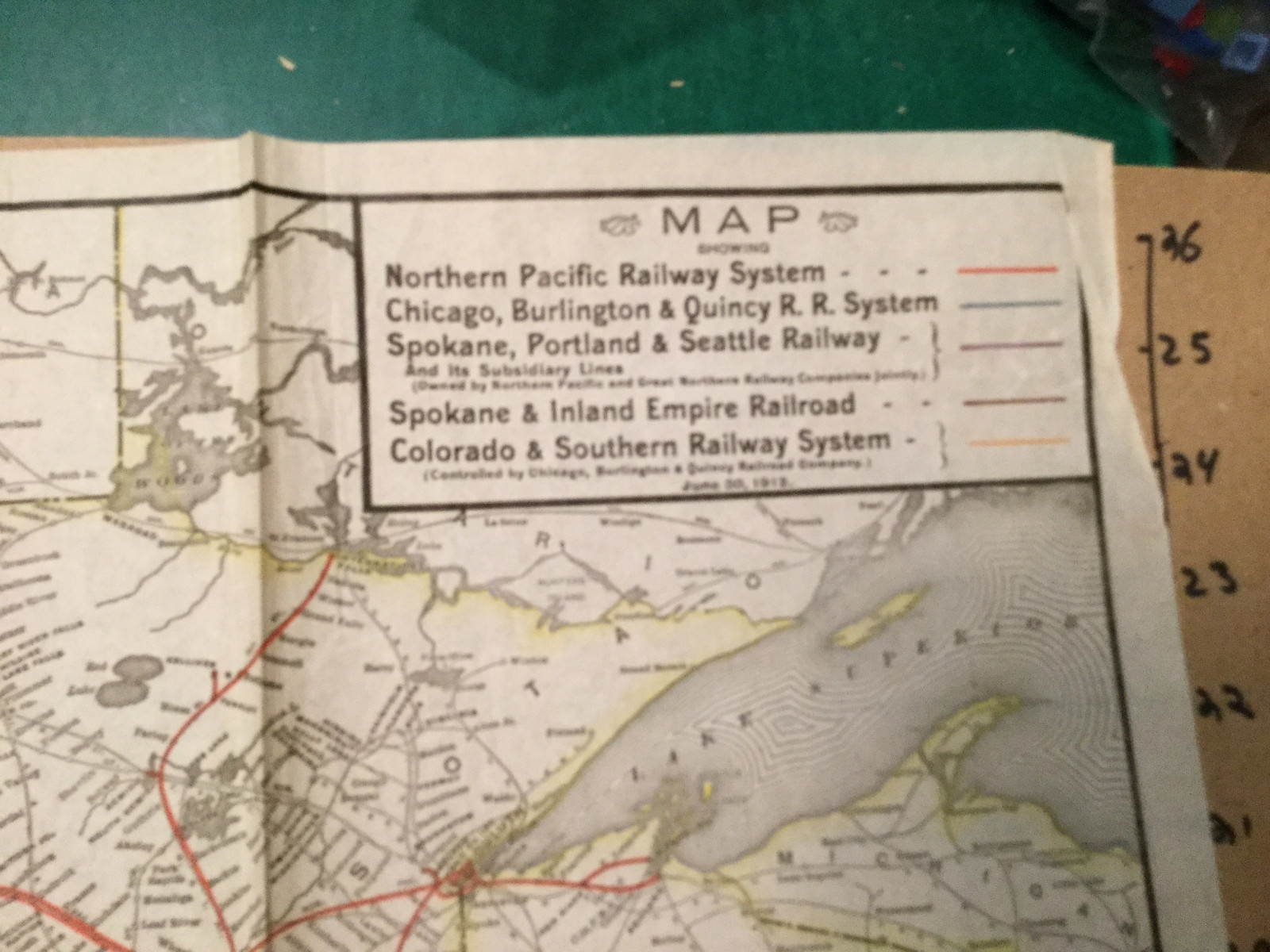 Vintage Map — RAILWAY — 1913 — 32 X 36″ us map w/ RAILWAY SYSTEMS color lines