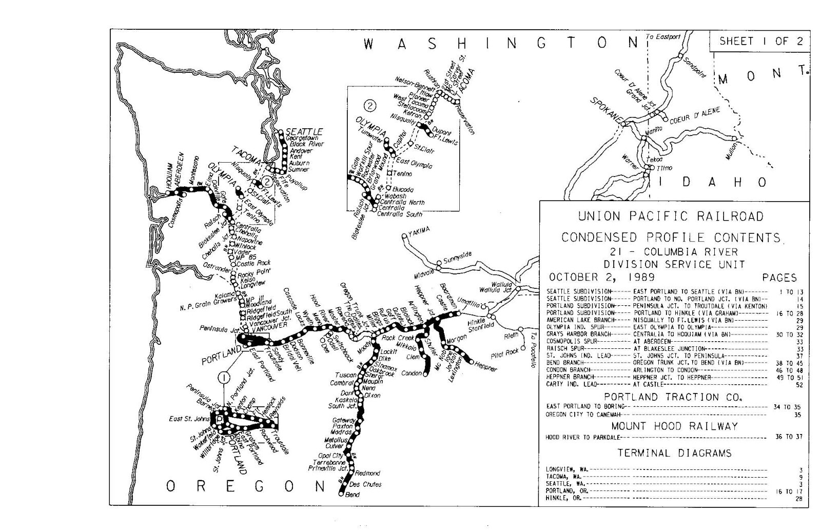 Union Pacific 1989 Columbia River Div – 21 Condensed Profile PDF Pages on DVD