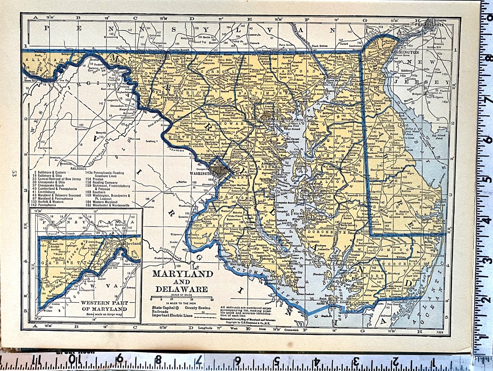 RHODE ISLAND, MASSACHUSETTS, MARYLAND & DELAWARE 1935 Railroad Maps. Hammond