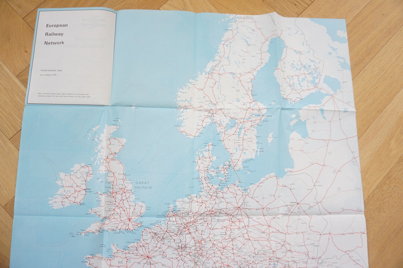 1976 British Rail International European Passenger Network Railway Map VGC