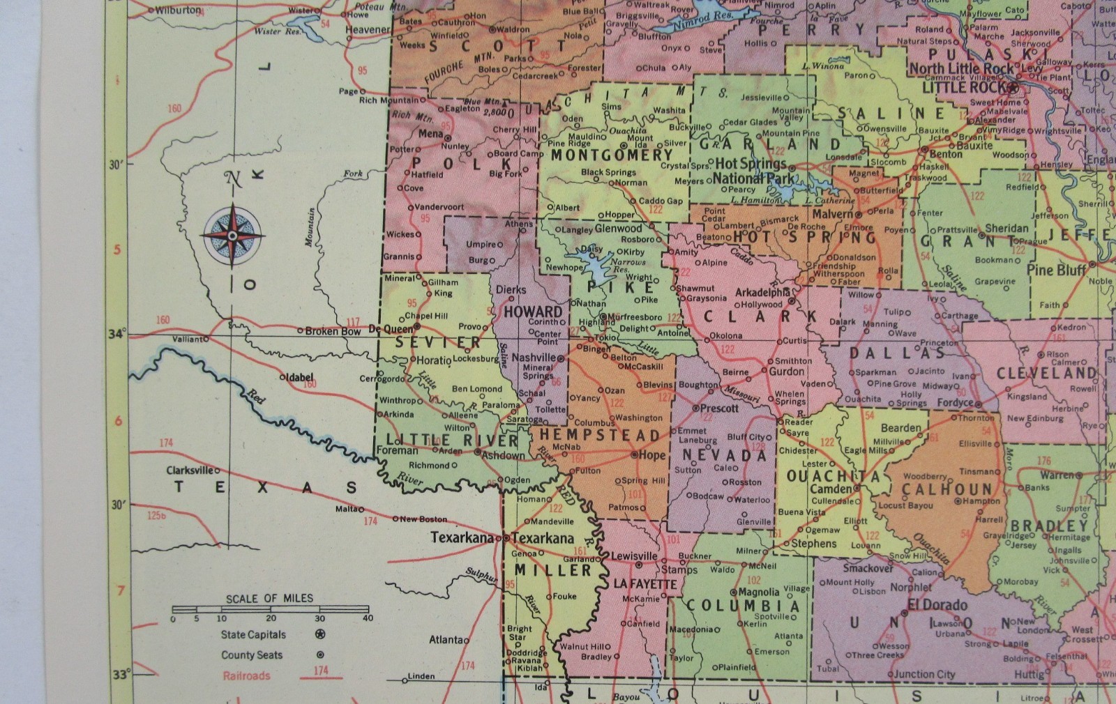 CA AR Vintage 1957 CALIFORNIA RAILROAD MAP. ARKANSAS 1950s ASHLEY DREW NRTH’N RR