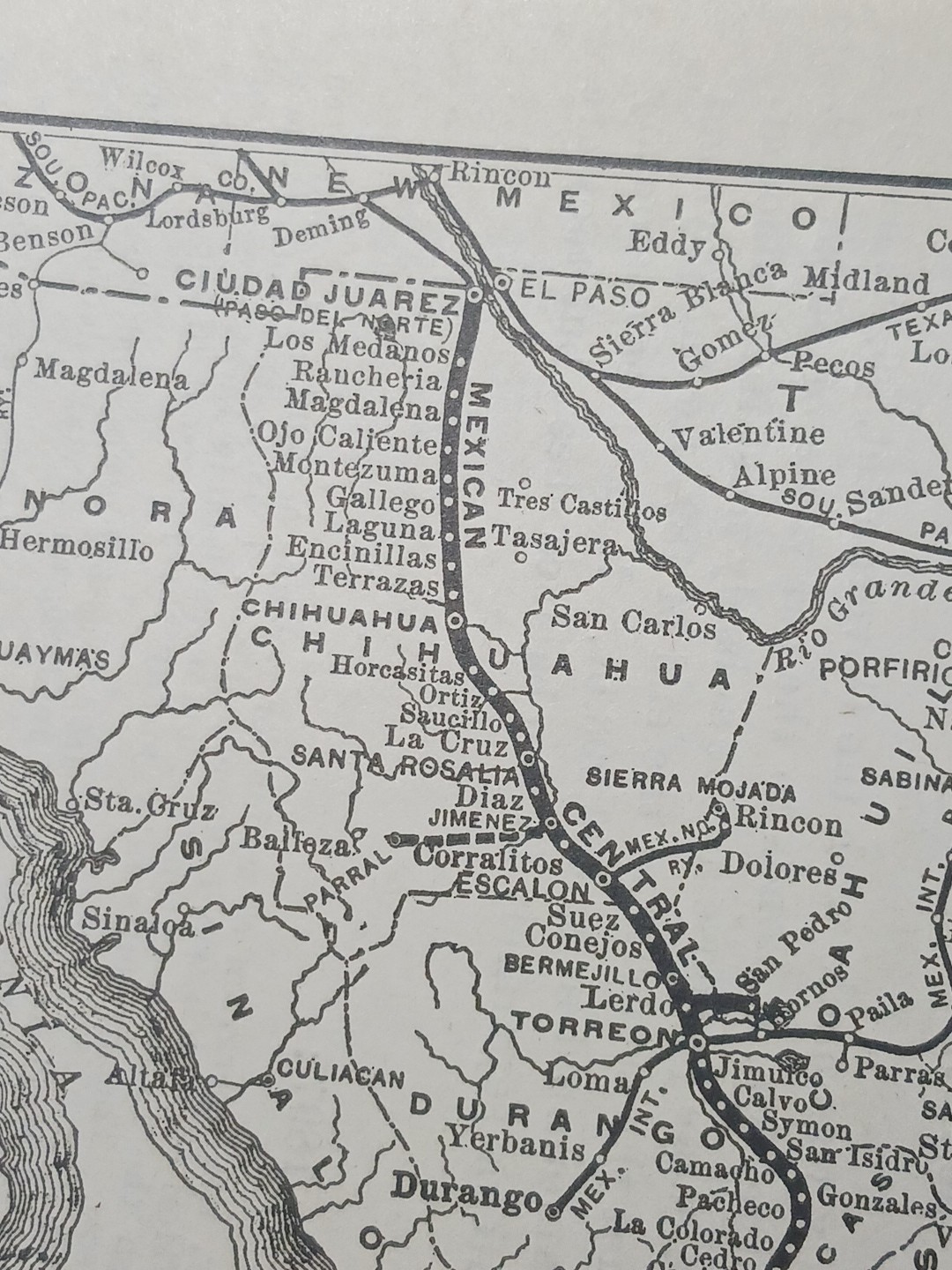 ~1898 ANTIQUE Railroad Map MEXICAN CENTRAL RAILWAY Mexico Train & Ship Routes