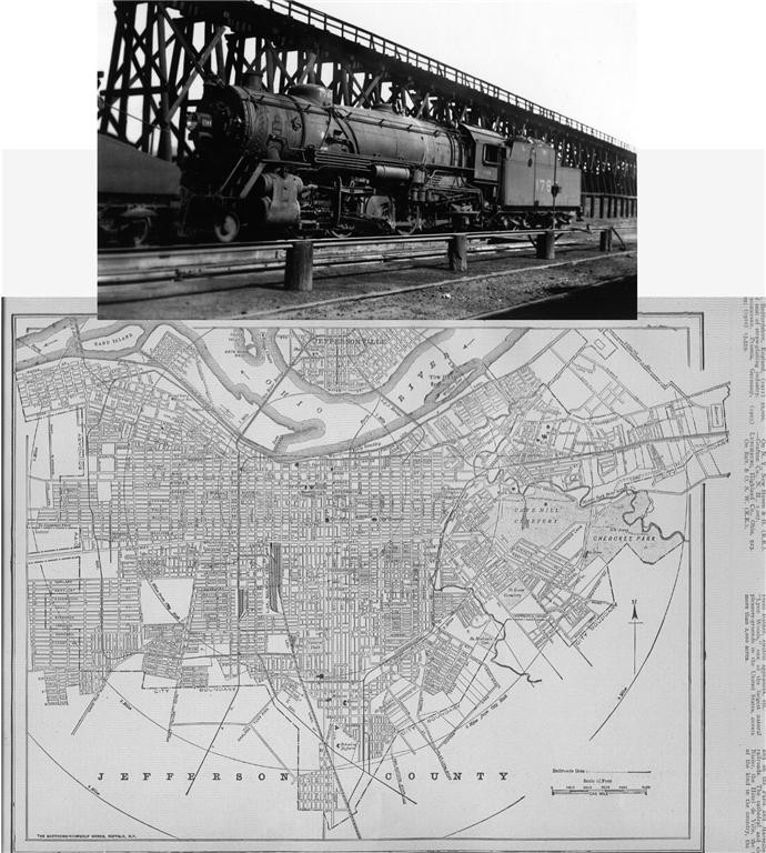 1903 LOUISVILLE KENTUCKY RAILROAD STREET TROLLEY MAP + L&N RR + PHOTO HISTORY