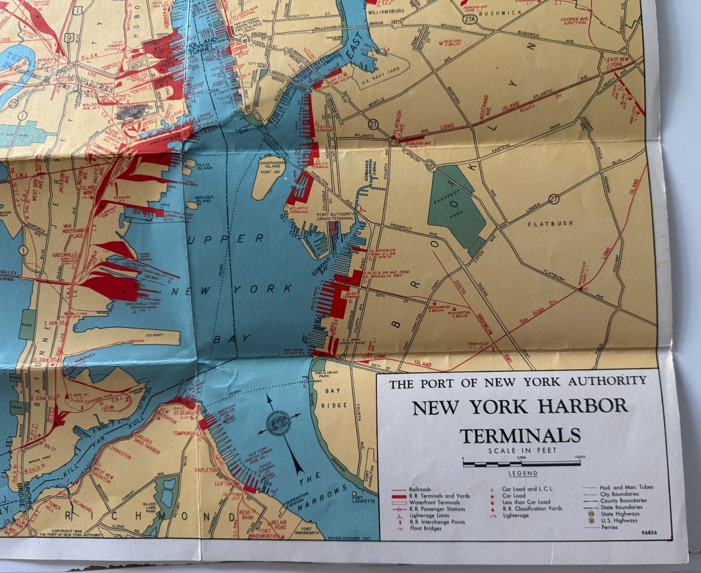 Vintage 1947 New York Central RR Railroad Map Terminal Facilities Port of NY