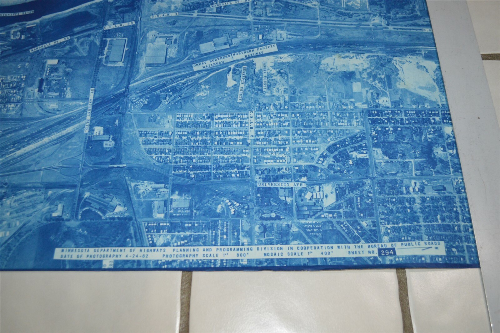 1962 Minnesota Hwy Dept Minneapolis Map Railroads NE Great Northern & NP Yards