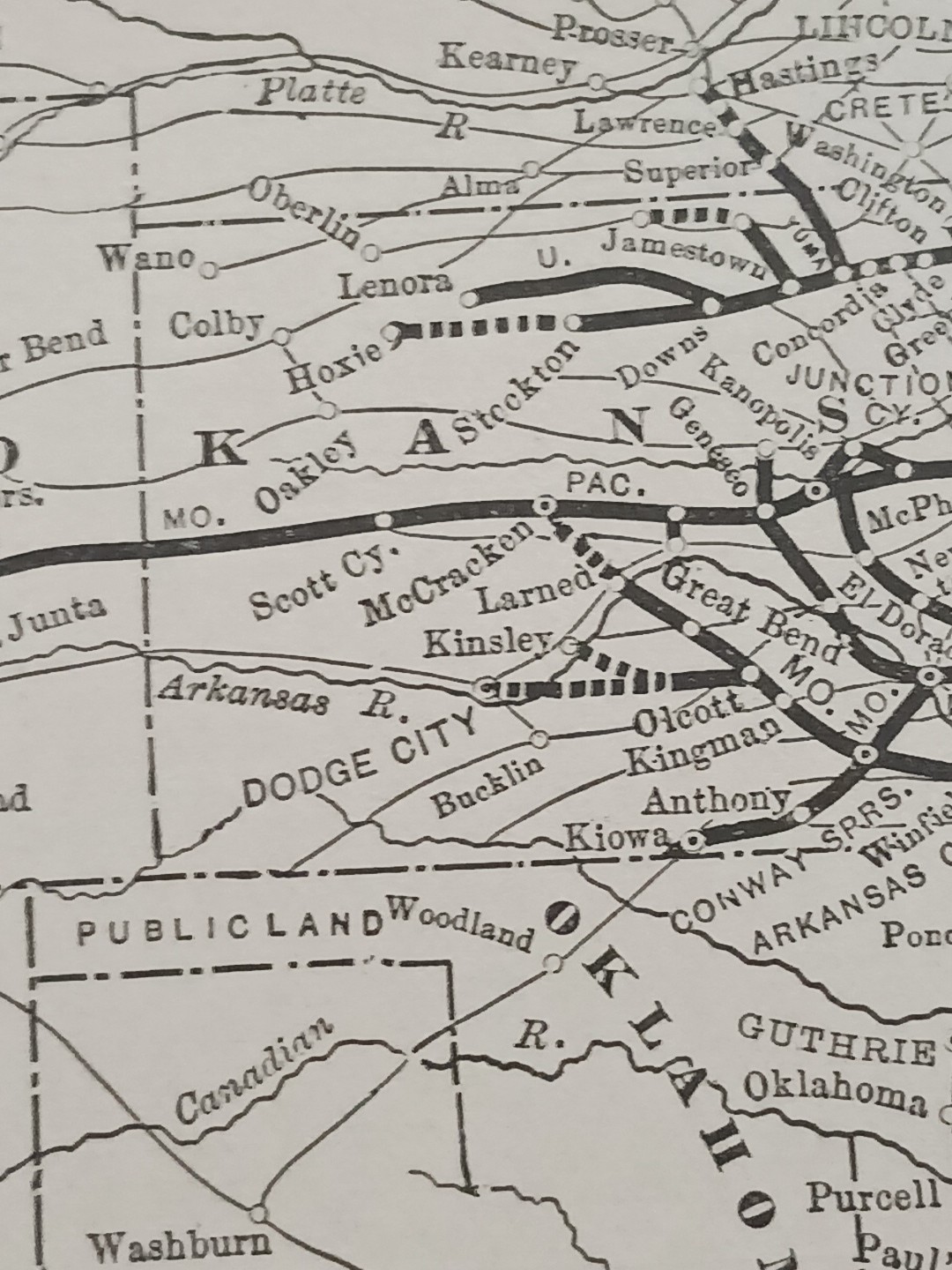 ~1895 Train Route Map MISSOURI PACIFIC RAILWAY All Lines Railroad Connections