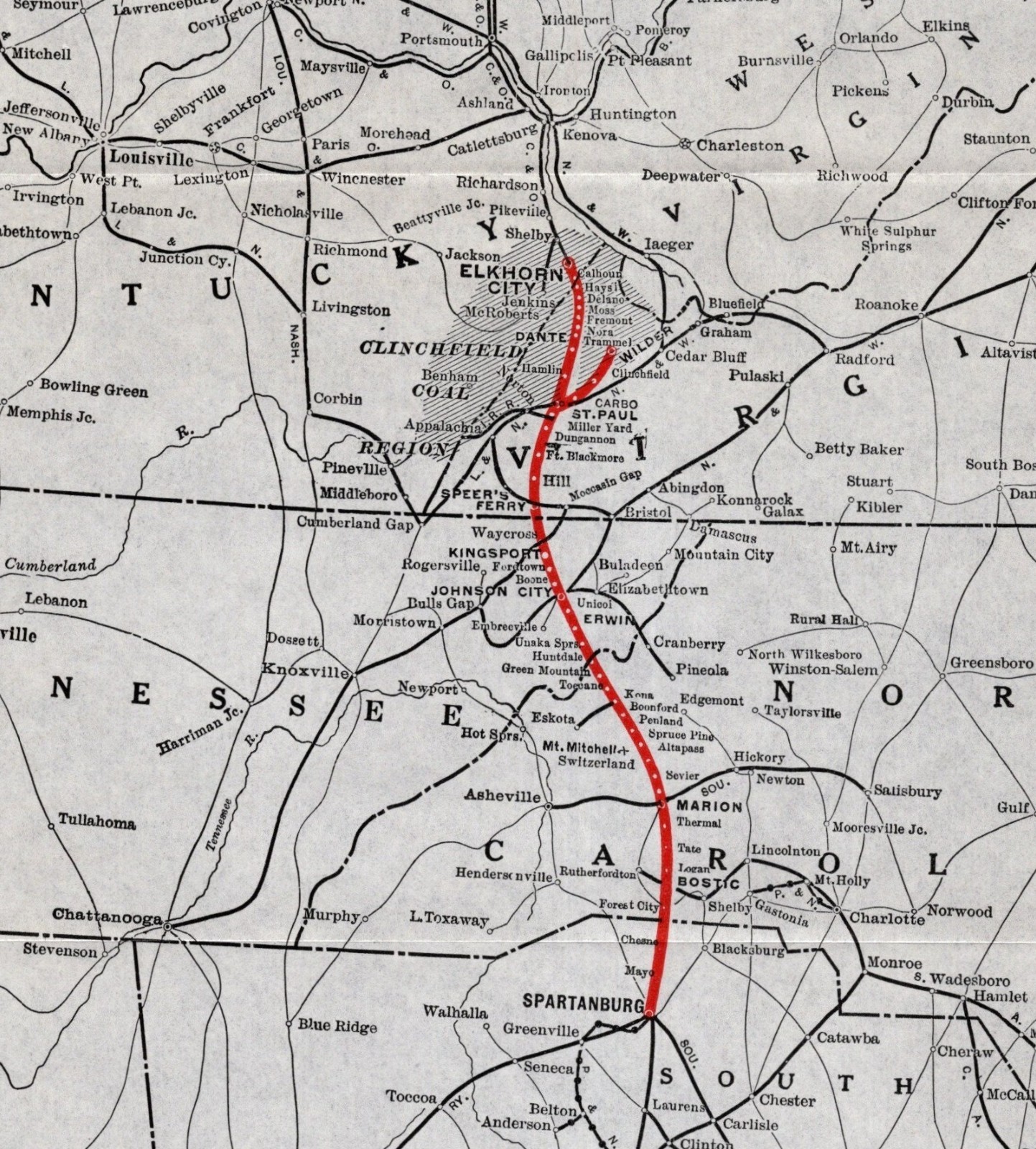 1923 Antique Carolina Clinchfield & Ohio Railroad Map Vintage Railway Map 2566