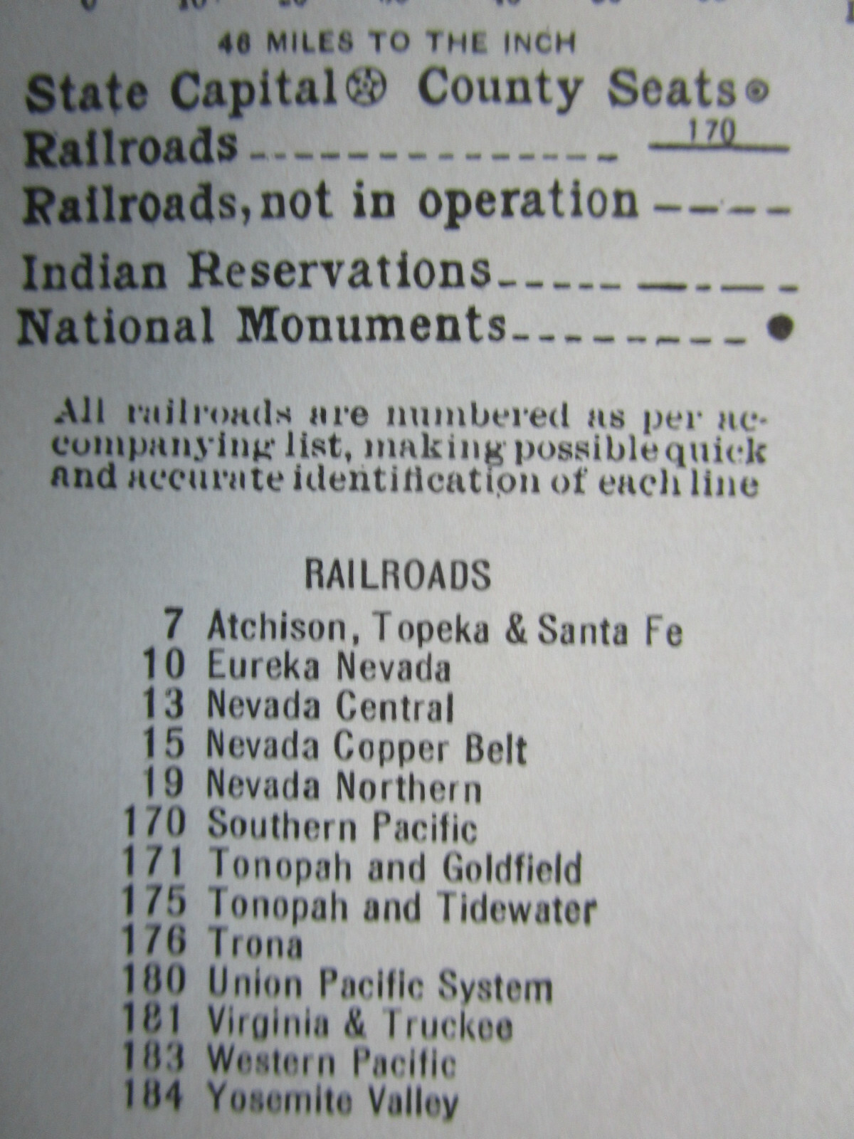 NV NH 1933 NEVADA RAILROAD Map TONAPAH & TIDEWATER RR ~or~ NEW HAMPSHIRE