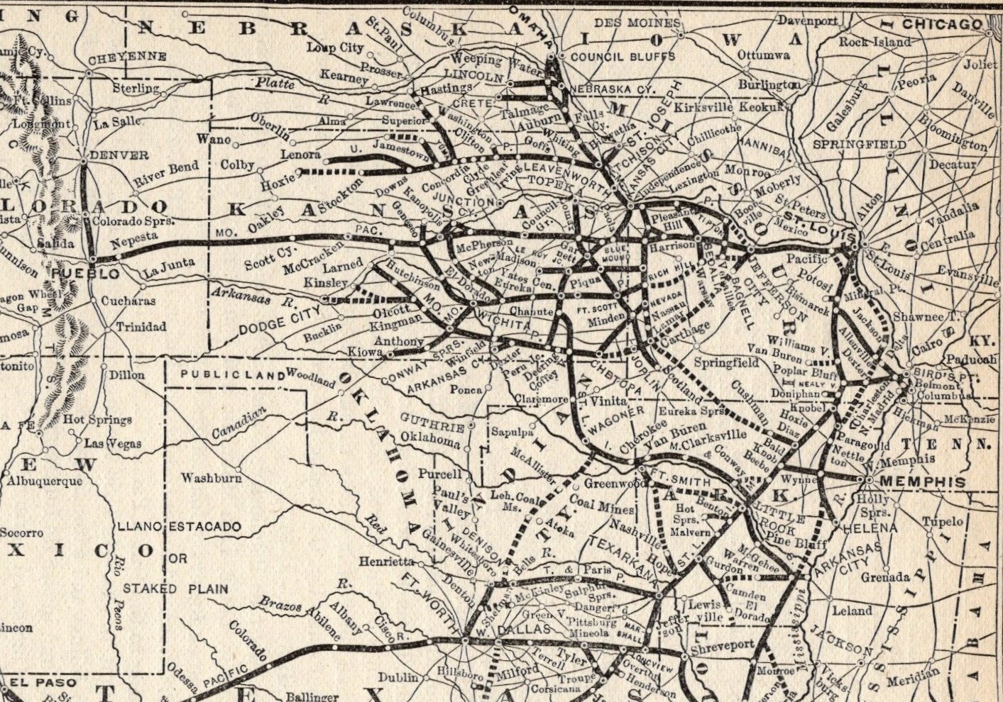 1893 Antique Missouri Pacific Railway Company Map Vintage Railroad Map 2155