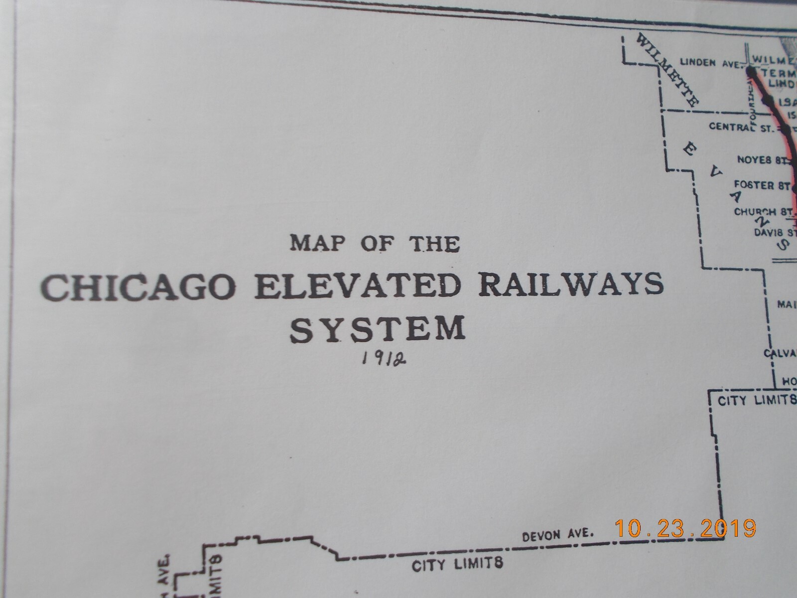 Chicago Elevated Railways System Facsimilie Map dated 1912