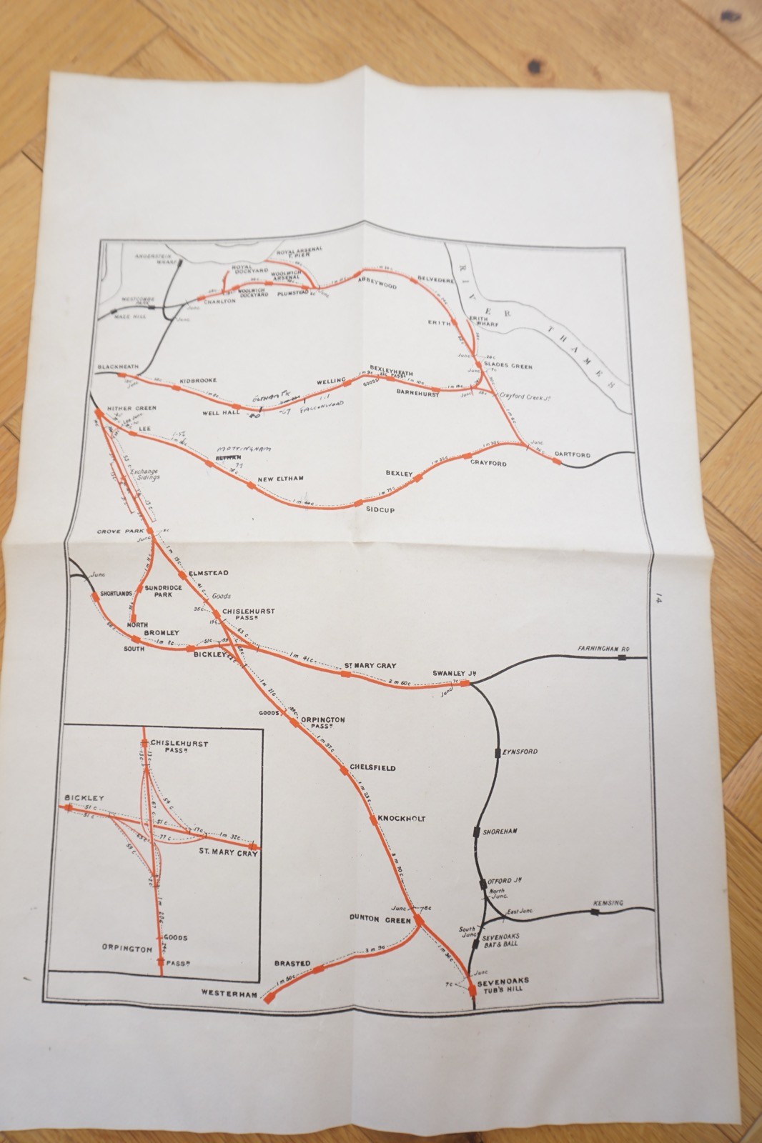 1905 South Eastern & Chatham Railway Map Bexleyheath Sevenoaks Chislehurst