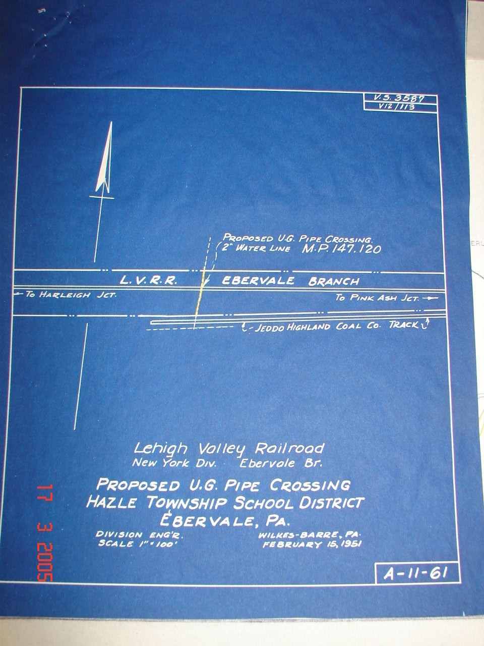 LVRR Co. Ebervale, Pa Hazle Township, Pa – U. G. Pipe Crossing – 1951
