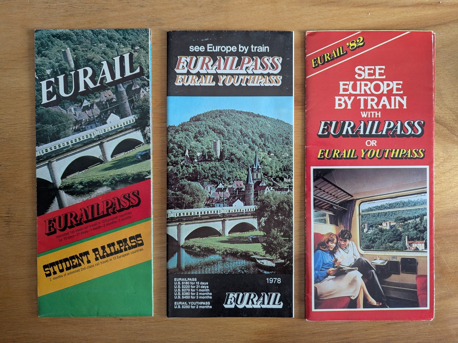 Lot of 3 EURAIL Brochures and Maps, 1976, 1978, 1982