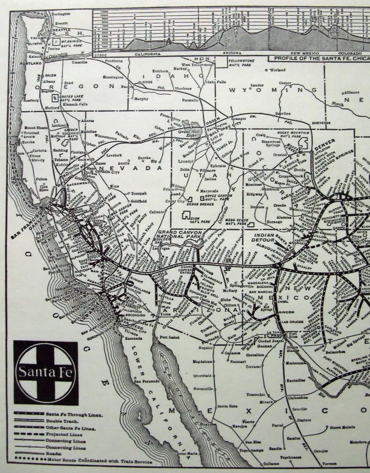 Atchison Topeka & Santa Fe – Original 1941 Railway Map by Poole Bros. Vintage