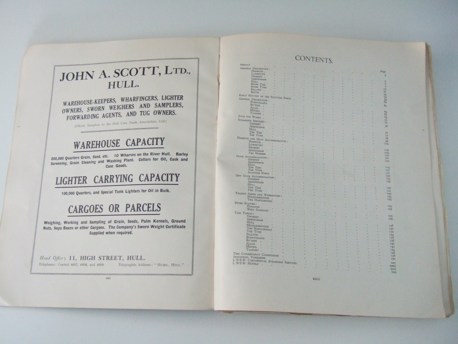 1928 Ports of the LNER Book. 9 Fold-Out Dock Plans, Map, Steamships, Dock sizes.