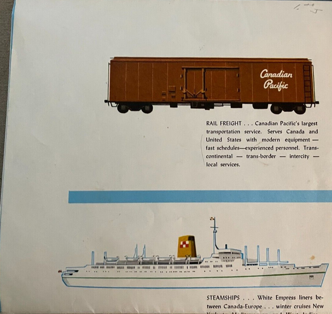CANADIAN PACIFIC ALL SERVICES MAP, 1962 RAILWAYS, AIRLINES. VG.