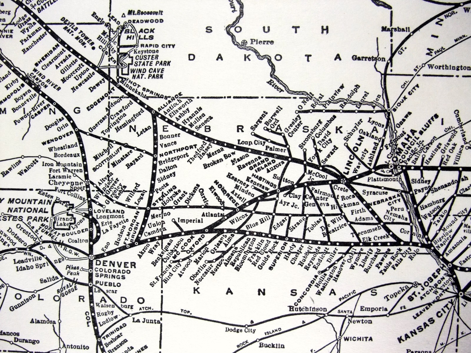 The Burlington Route – Original 1941 Railroad System Map. CBQ Railway Vintage
