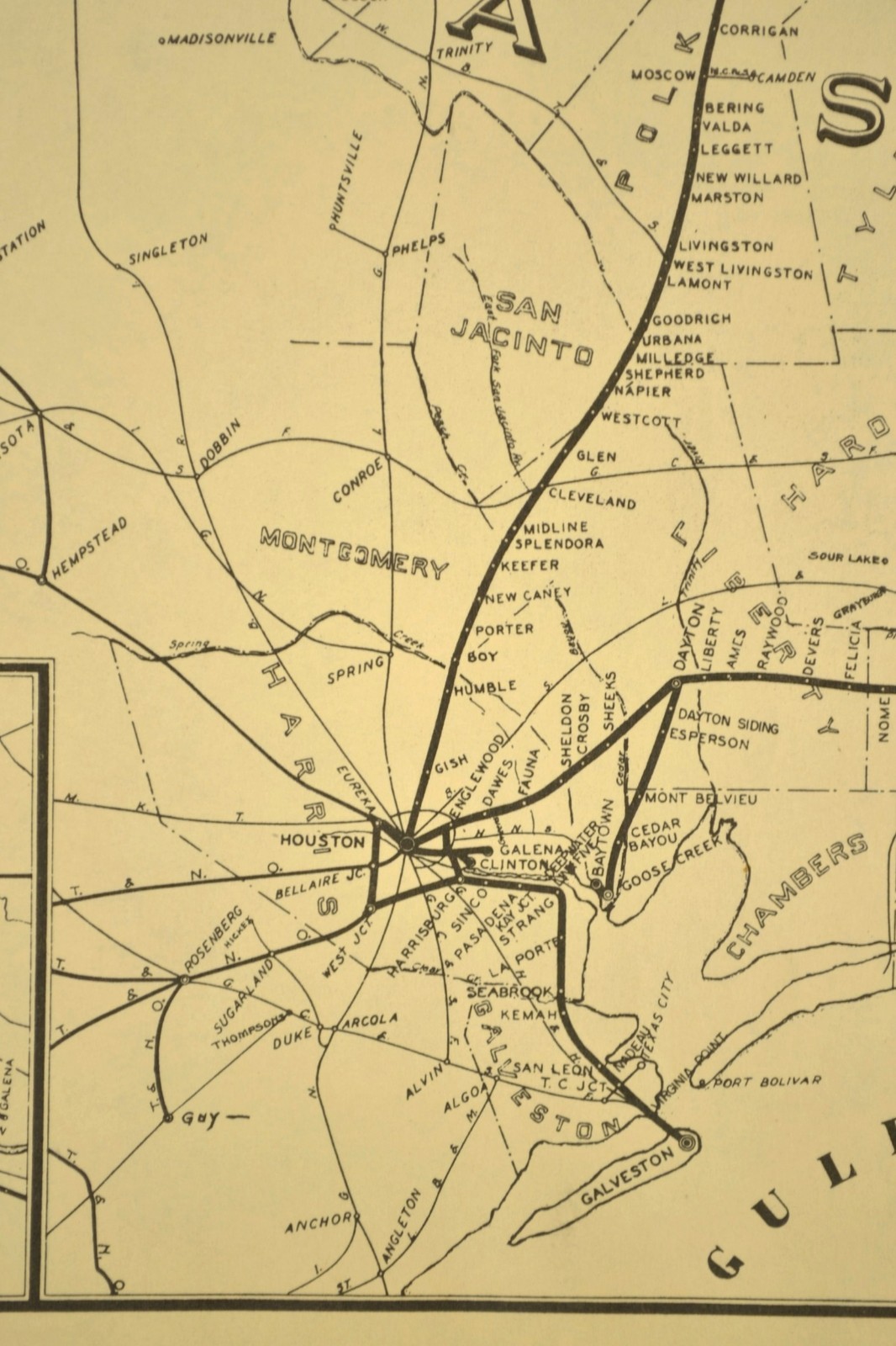 Southern Pacific Railroad Map Houston Division Sunset Route H&TC Railway