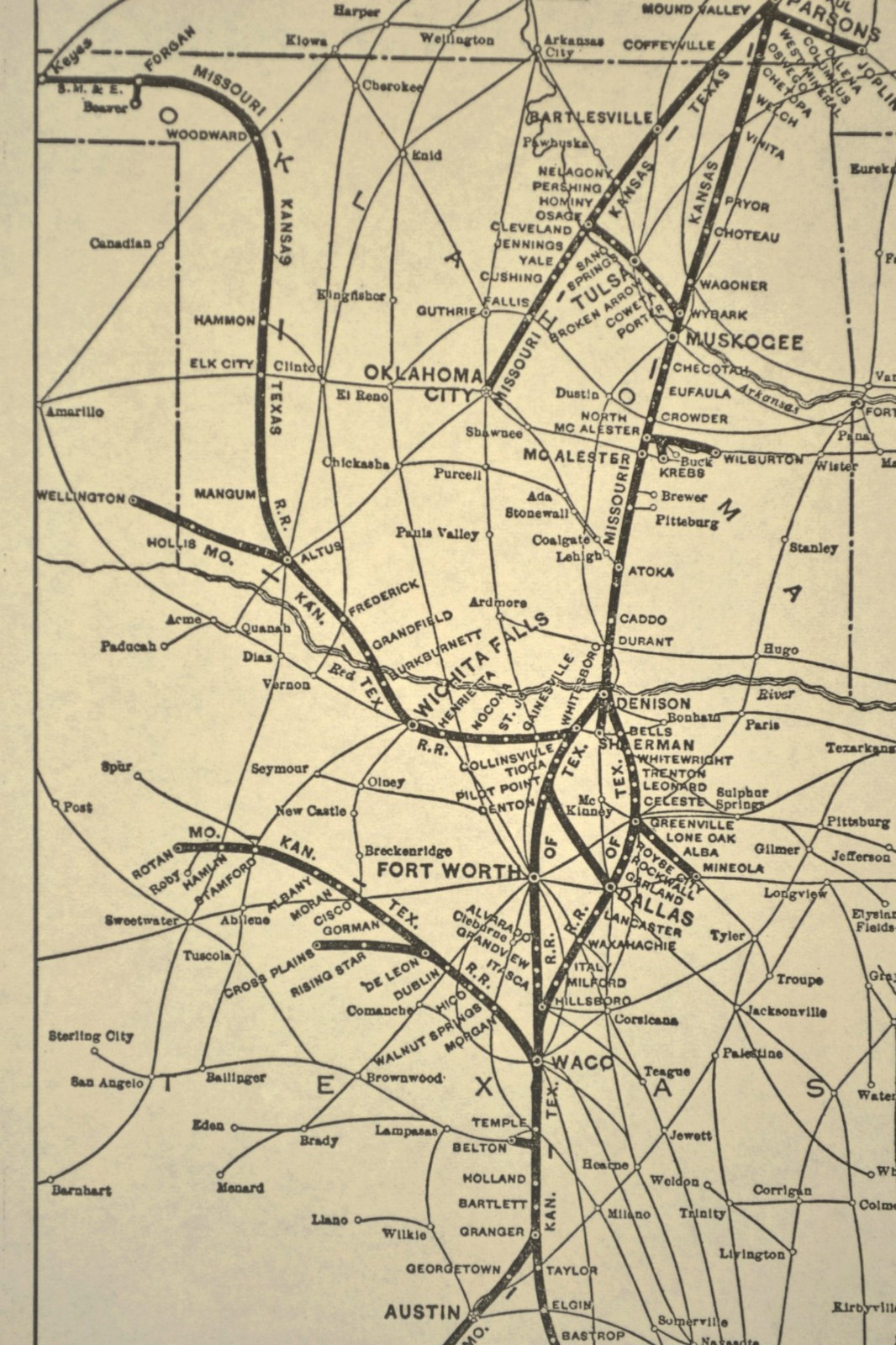 Vintage MKT Railway Map ca 1939 Antique MISSOURI KANSAS TEXAS Railroad Lines Map
