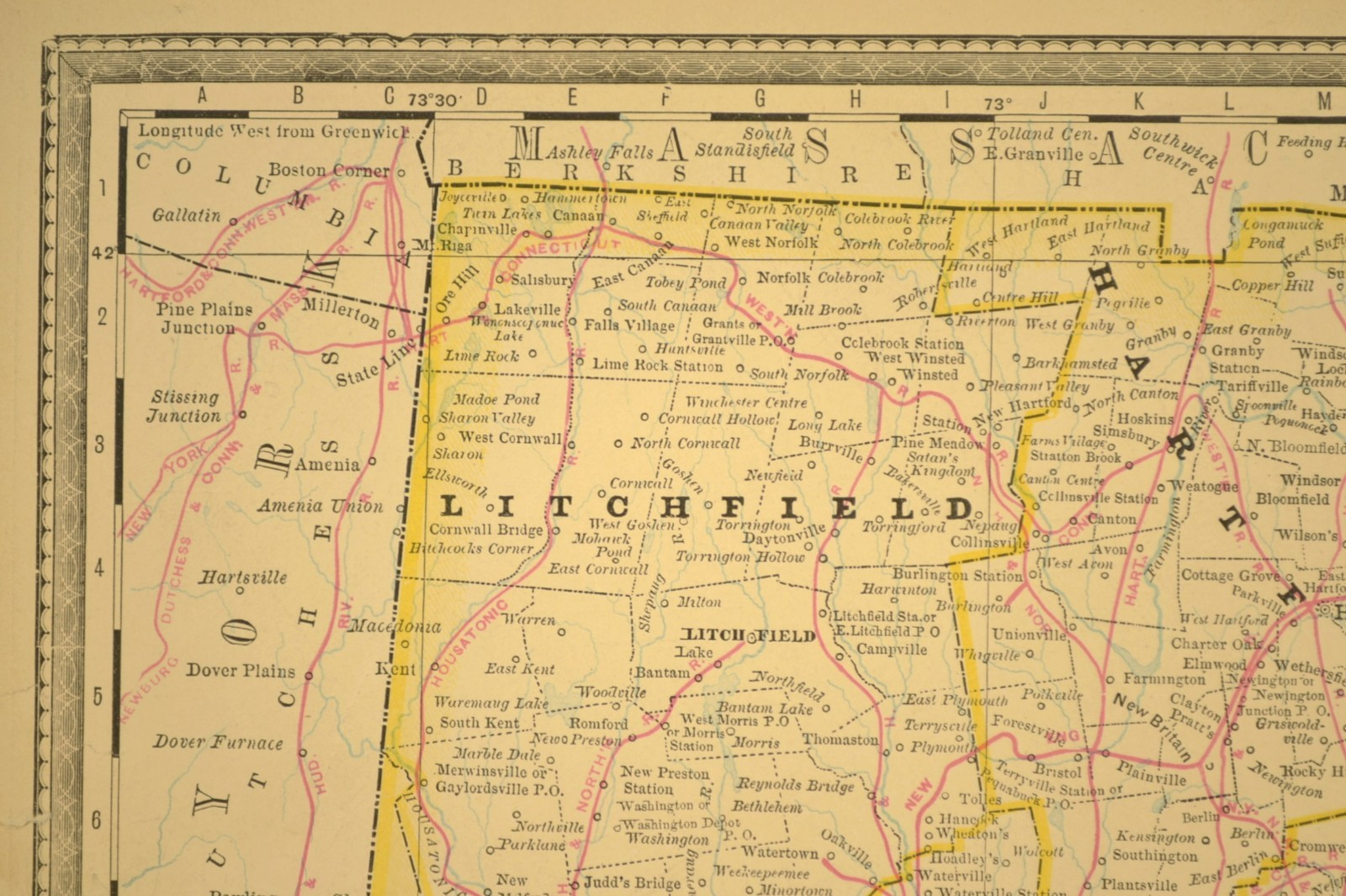 Antique CONNECTICUT Railroad Map NY&NE RR New York & New England RR The Air Line