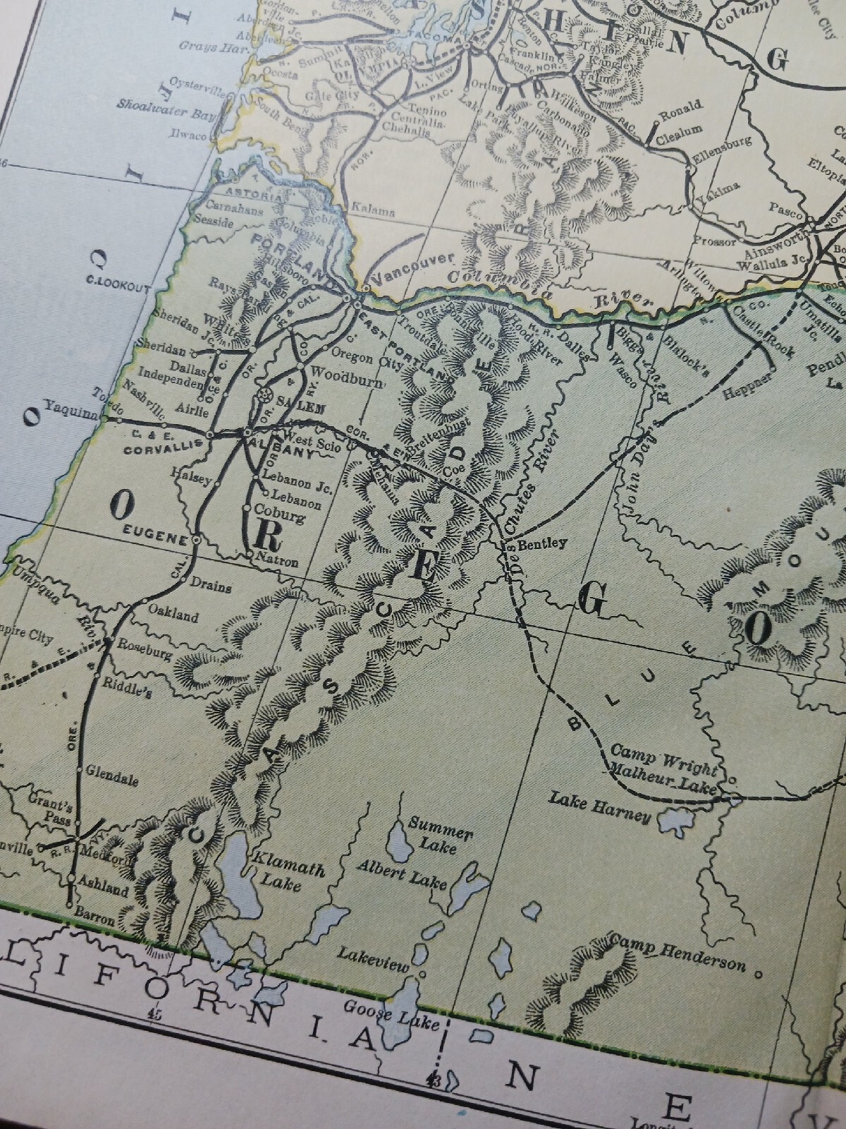 ☆1898 ORIGINAL Railroad Map IDAHO WASHINGTON OREGON All Train Routes 11″x9″