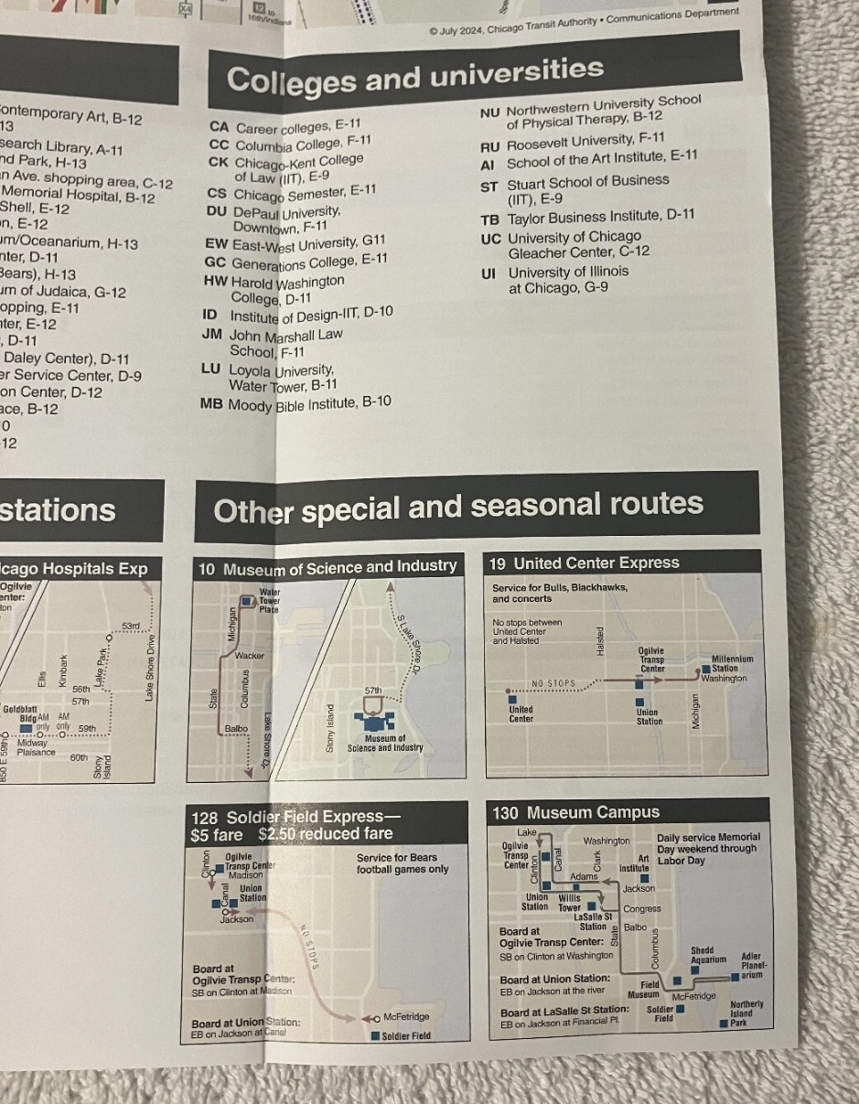 CHICAGO TRANSIT AUTHORITY (CTA) BUS and RAIL “L” MAP July 2024