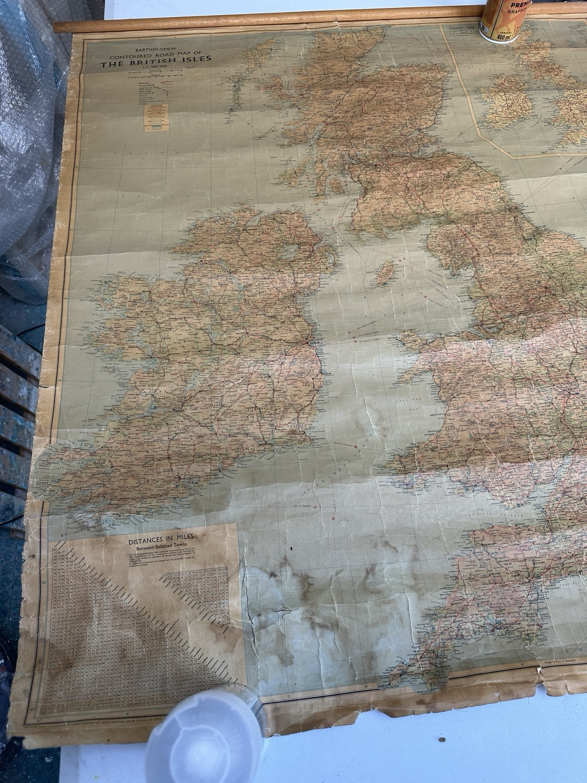 Large Vintage Bartholomew’s Contoured Road Wall Map of the British Isles 1972