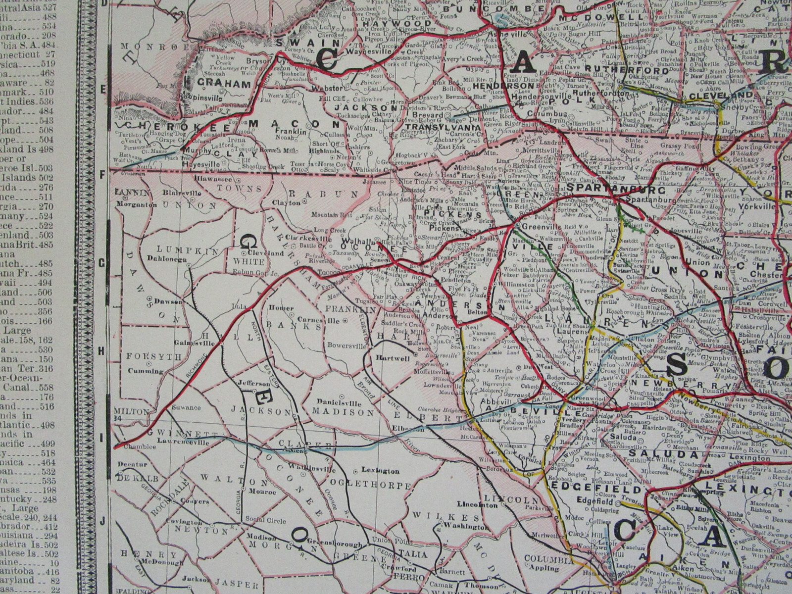 NC SC 1897 NORTH / SOUTH CAROLINA Cram RAILROAD Map. RED SPRINGS & BOWMORE RR