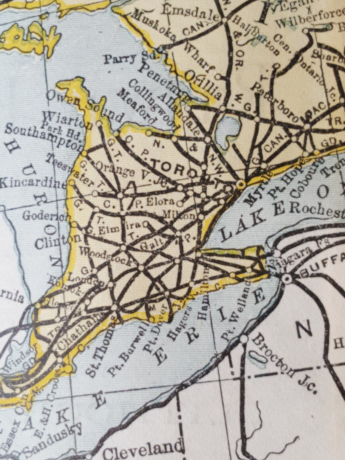 ◇ 1896 original railroad map EASTERN CANADA all routes Halifax Fort Williams