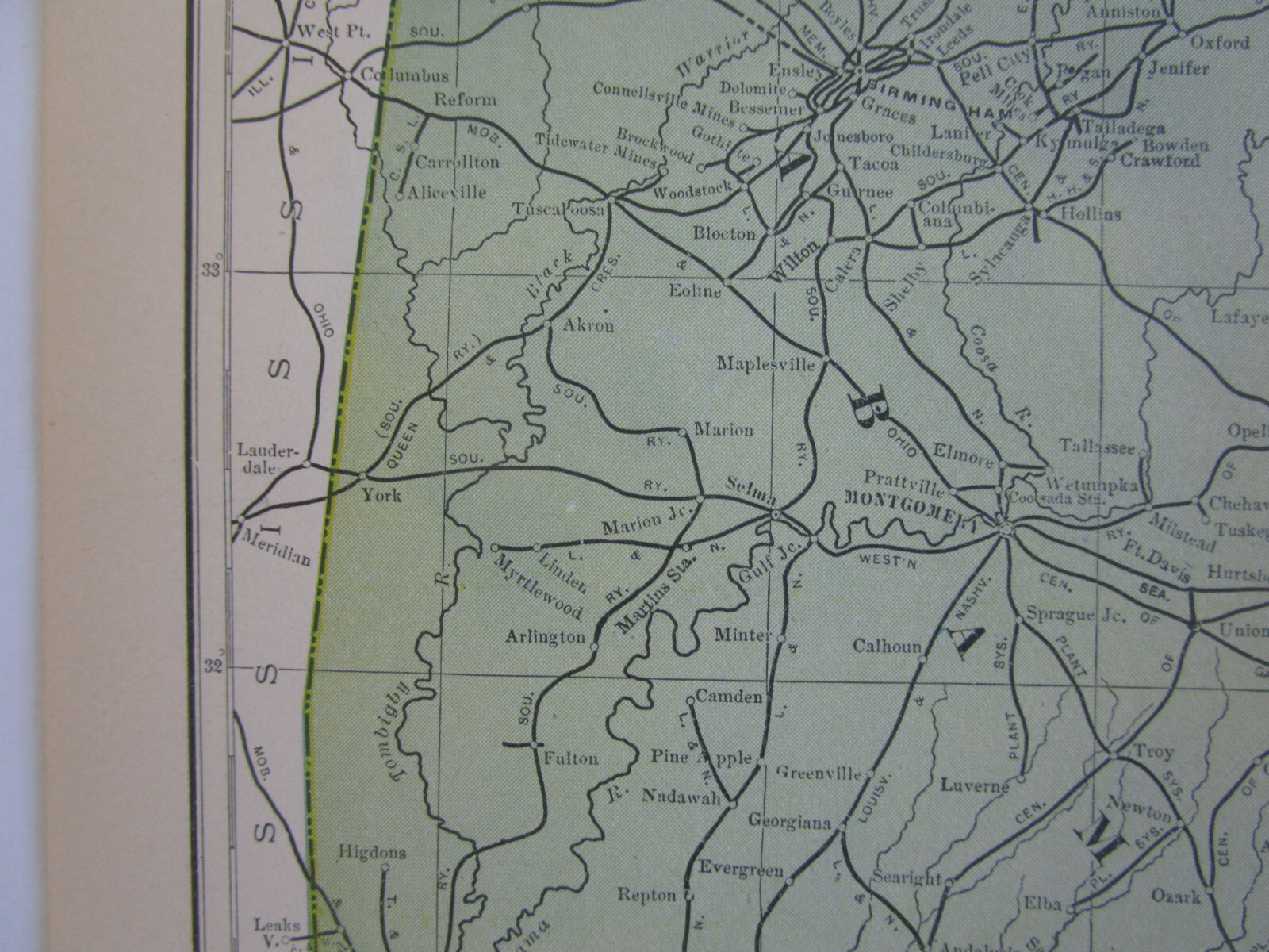 GA AL DATED 1904 Poor’s Manual Railroad Map of GEORGIA & ALABAMA. ABBEVILLE JCT