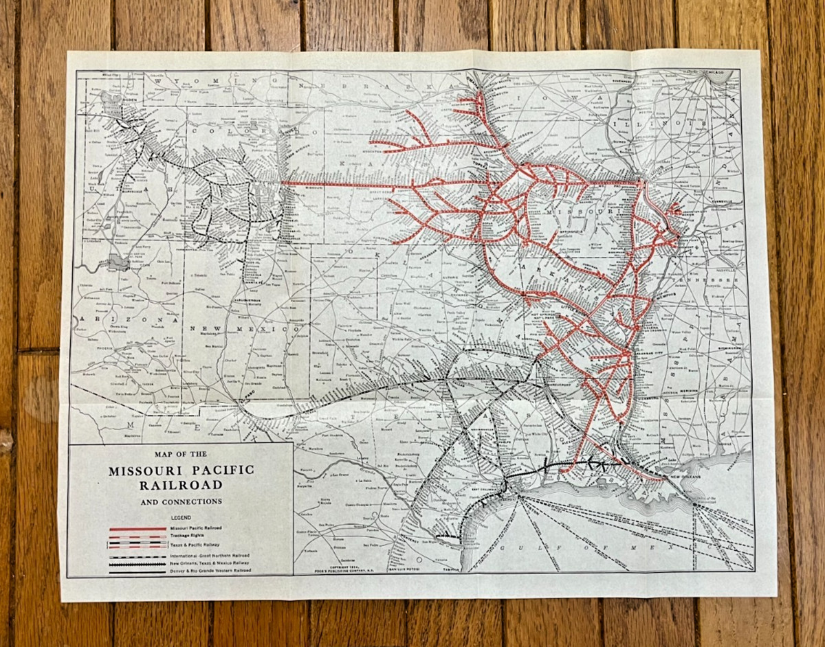 1924 Antique Missouri Pacific Railroad System Map T & P Denver Rio Grande 2515