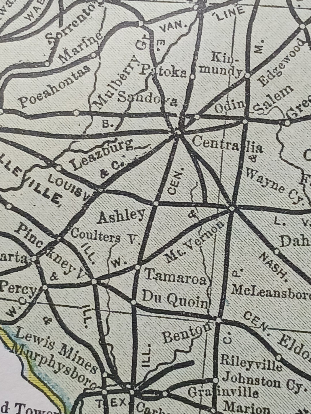 1897 Train Route Map ILLINOIS & INDIANA all Railroad Lines Station Marked 9″x11″