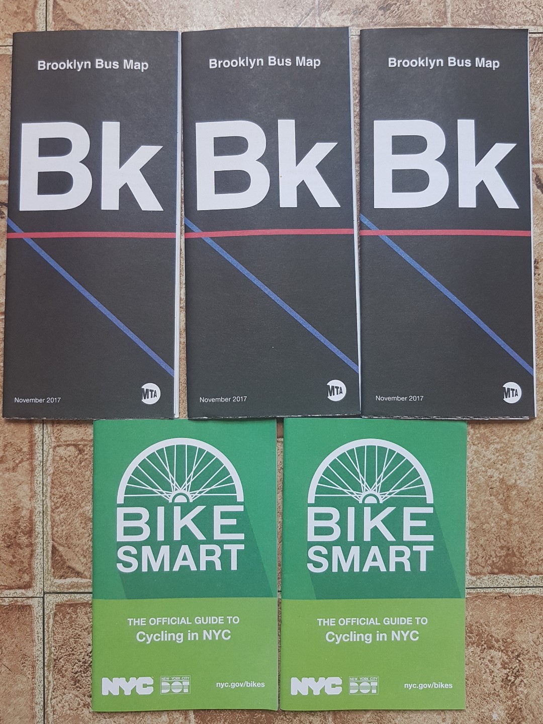Lot of 5 Brooklyn Bus Map (3) and Bike Smart Guide to Cycling in NYC (2) New