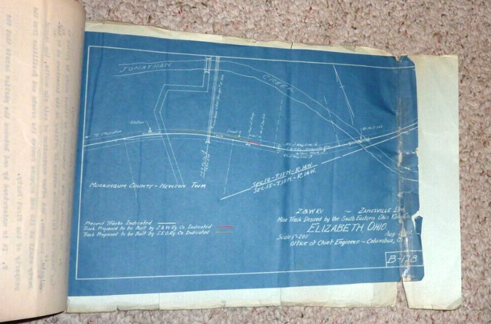 Zanesville & Western Ry Agreement w/ Southeastern Ohio Ry Elizabeth Ohio 1917
