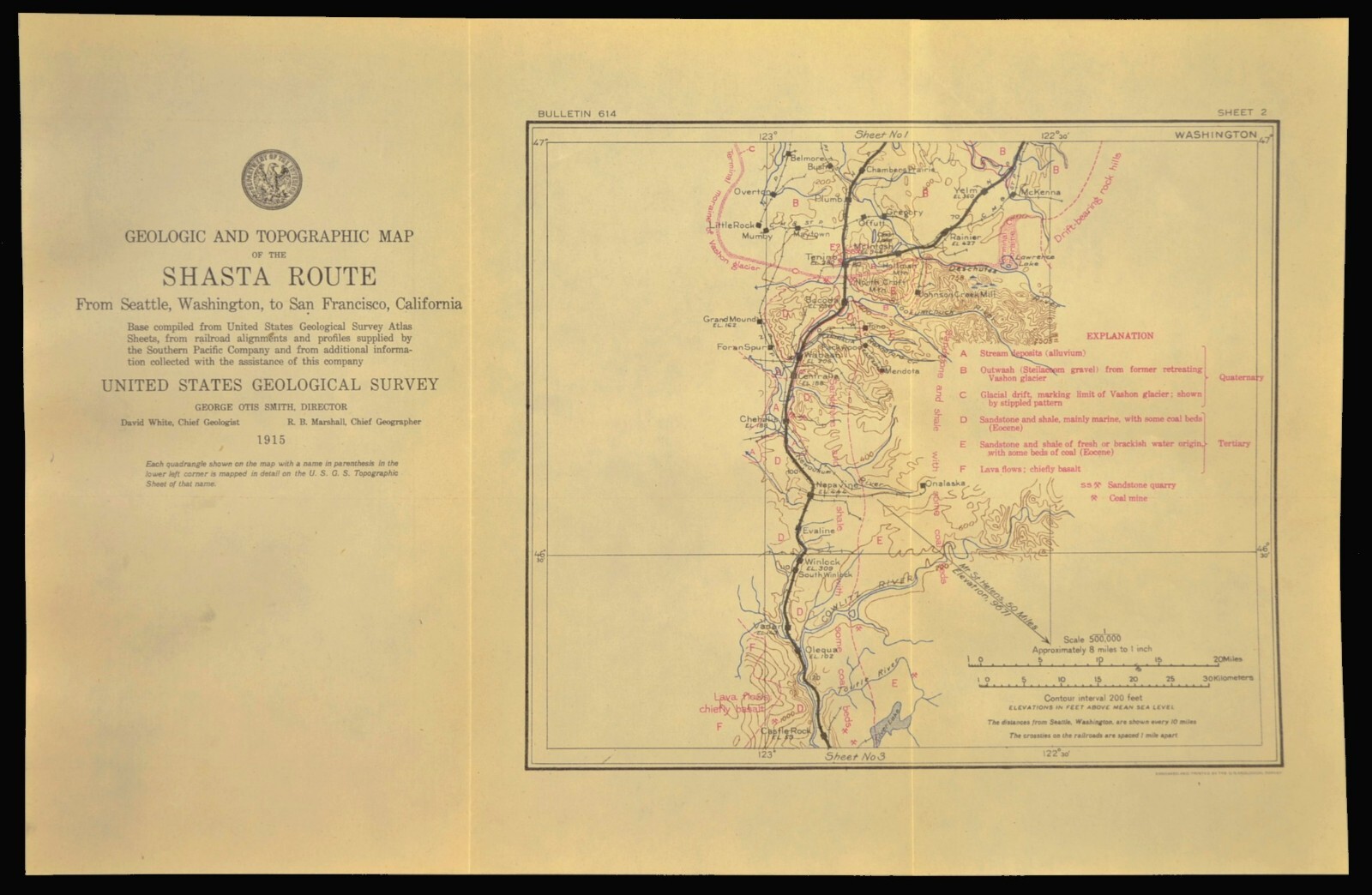 1915 Antique Southern Pacific Railroad Map Wabash Washington Centralia WA