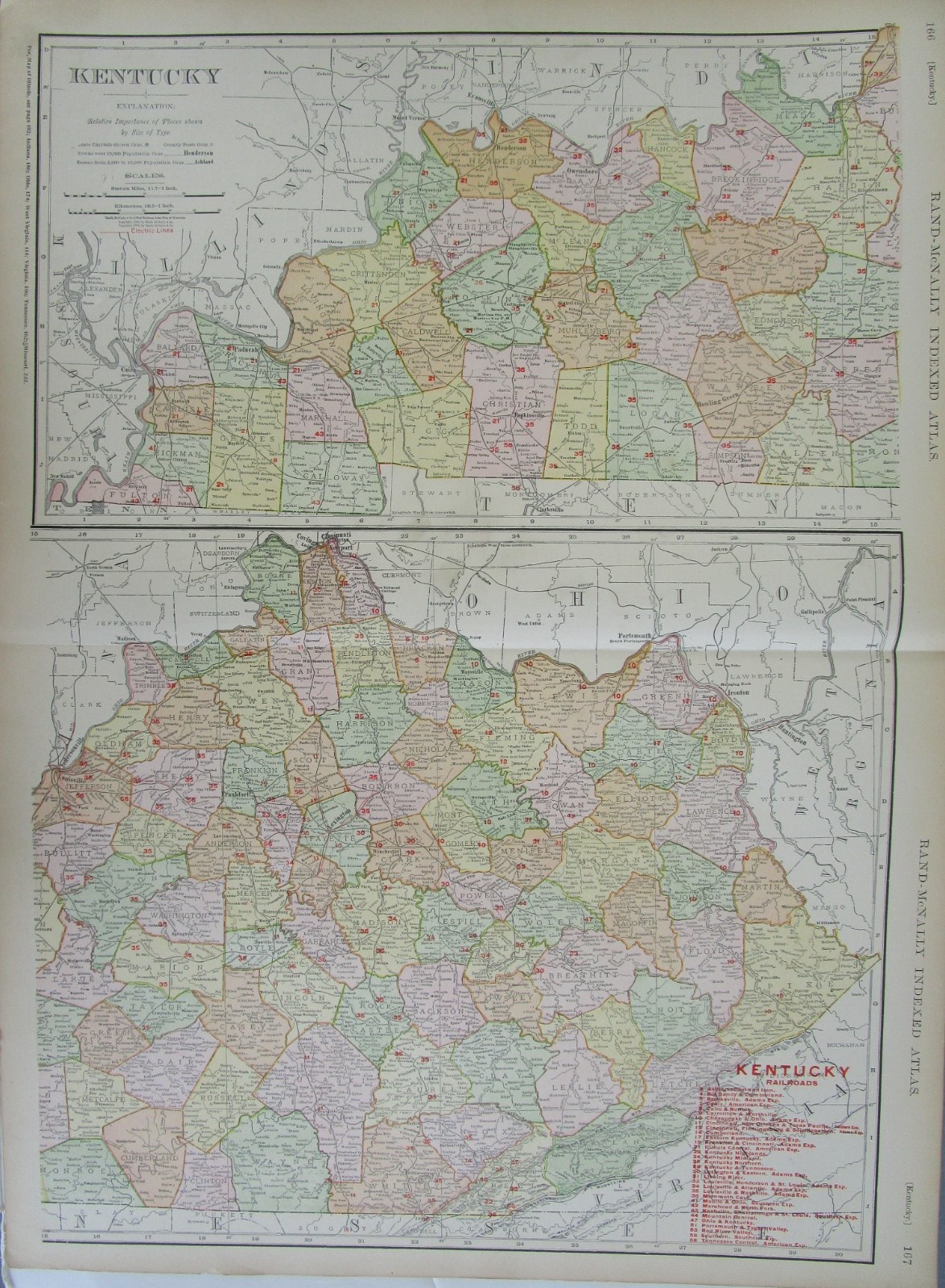 KY 1903, 1910 DATED KENTUCKY RAILROAD Map. McNally Business. INTERURBAN ELCTRIC