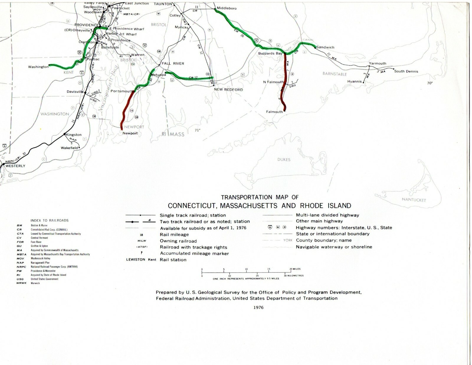 Vintage 1976 Connecticut-Massachusetts-Rhode Island Railroad Map●FRA●11″x17″