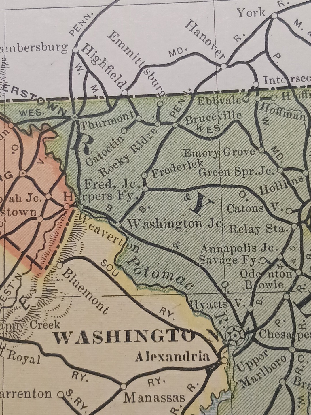 1902 Train Route Map WEST VIRGINIA Maryland All Railroad Lines Stations 11″×9″