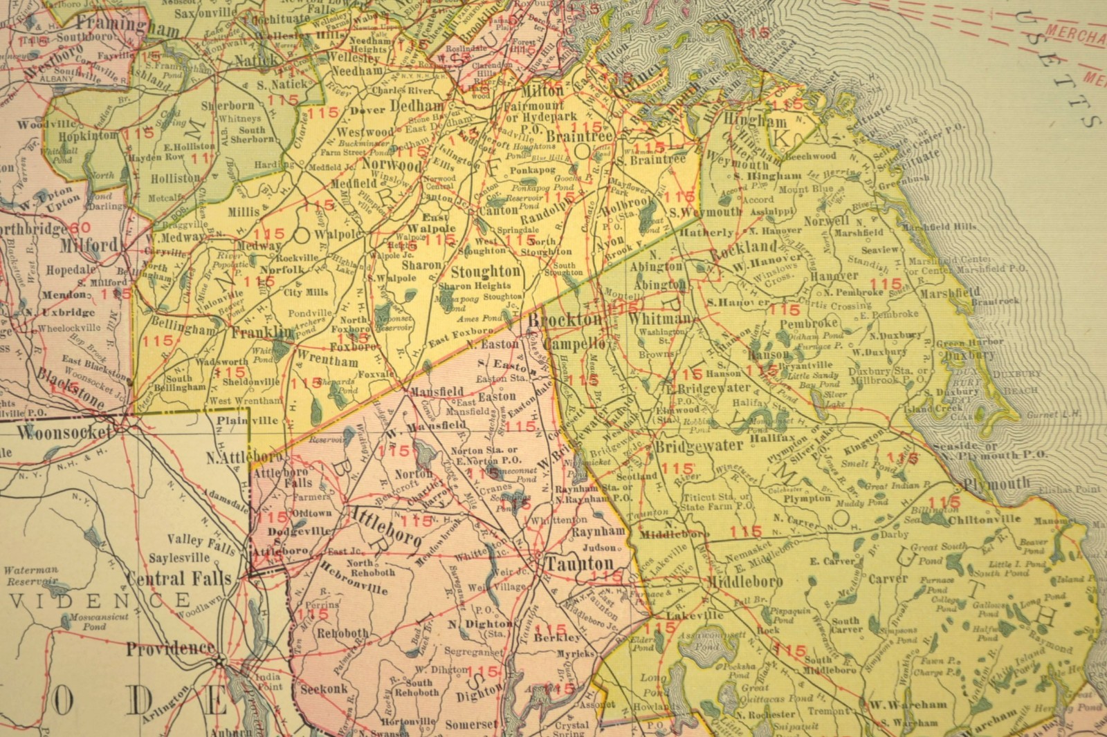 1911 Antique Map of Massachusetts Railroad Map ORIGINAL Atlas Map B&M RR DATED