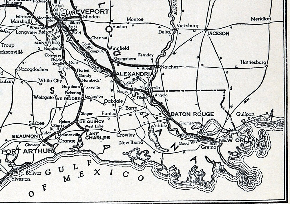 1941 LaSalle Map Kansas City Southern Railroad Louisiana Route New Orleans Mo AR