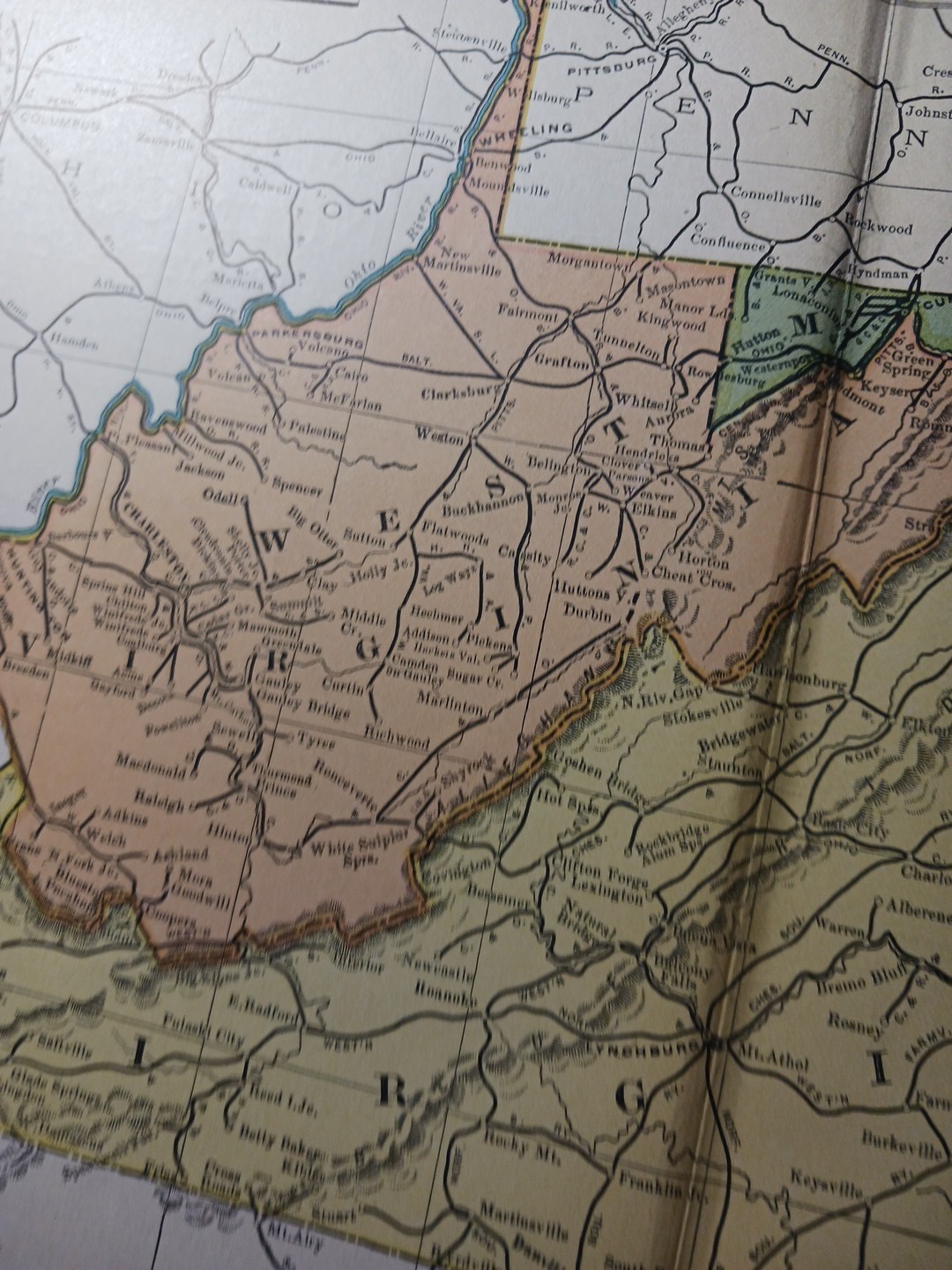 ~1904 Railroad Map West Virginia Maryland Delaware VA all lines Depots 11″x9″