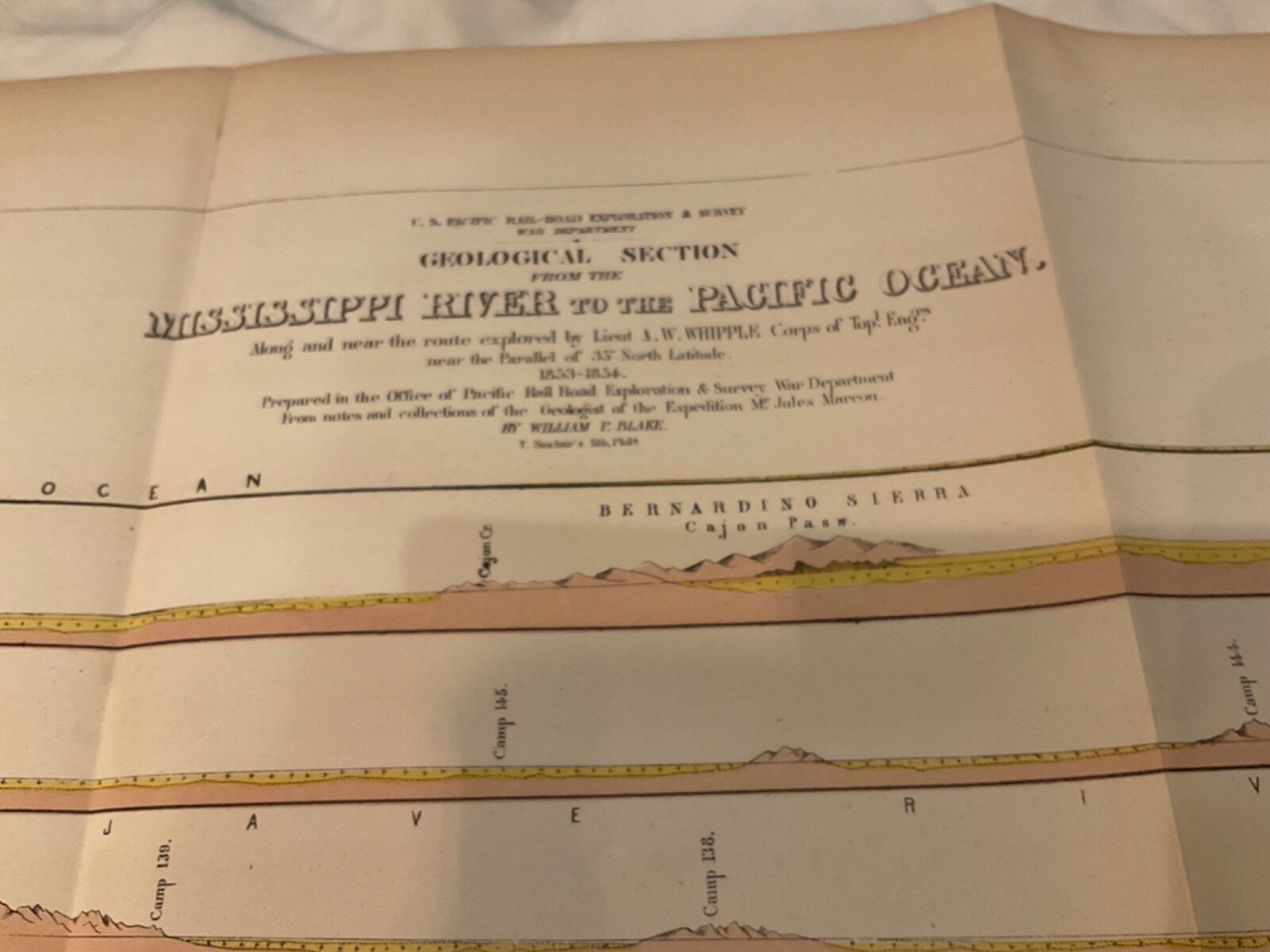 US ARMY TRANSCONTINENTAL 1855 COLOR CHART ROUTE TO YHE PACIFIC DETAILED 1855