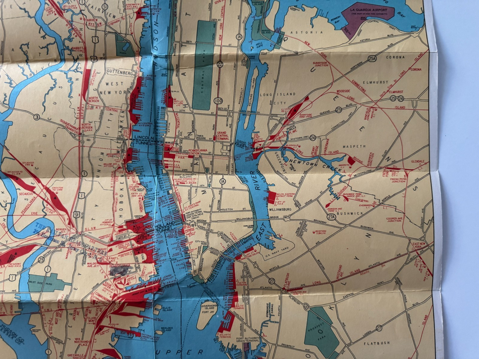 Vintage 1947 New York Central RR Railroad Map Terminal Facilities Port of NY