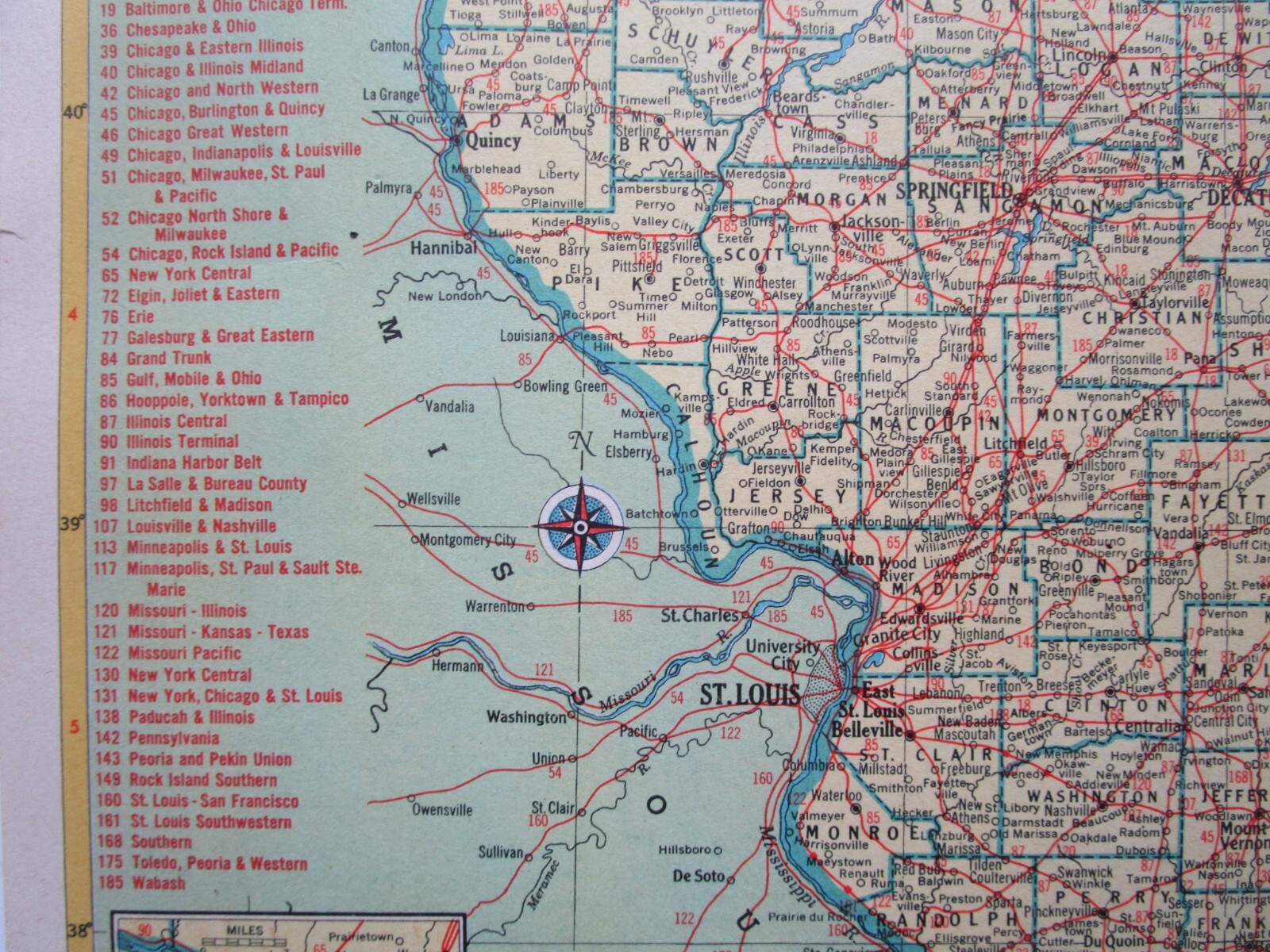 IL ID 1952 ILLINOIS RAILROAD Map. La SALLE & BUREAU CO RR, ERIE, WABASH or IDAHO